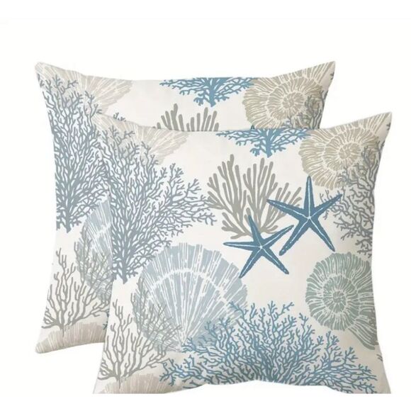 Coastal Themed Feather Filled Throw Pillows 18x18 - Picture 2 of 3